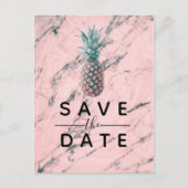Ananas Roze Marmer Draai Modern Bewaar de Datum Aankondigingskaart (Voorkant)