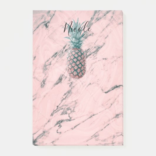 Ananas & Roze Marmer Draai Modern Chic Trendy Post-it® Notes (Voorkant)