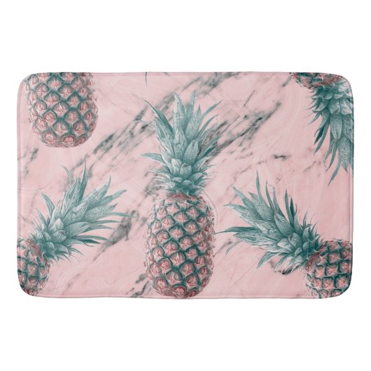 Ananas & Roze Marmer Draai Modern Tropisch Chic Badmat (Voorkant)