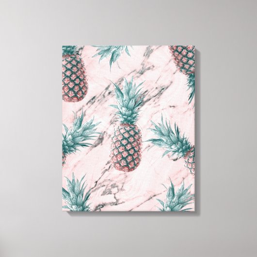 Ananas & Roze Marmer Draai Modern Tropisch Chic Canvas Afdruk (Voorkant)