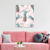 Ananas & Roze Marmer Draai Modern Tropisch Chic Canvas Afdruk (Insitu (Woonkamer))