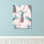 Ananas & Roze Marmer Draai Modern Tropisch Chic Canvas Afdruk (Insitu (Houten vloer))