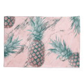 Ananas & Roze Marmer Draai Modern Tropisch Chic Kussensloop (Achterkant)