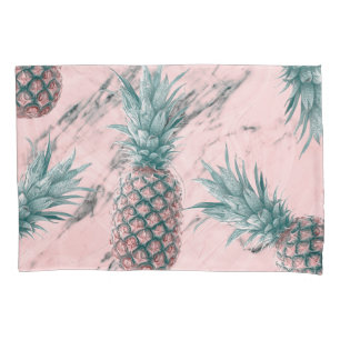 Ananas & Roze Marmer Draai Modern Tropisch Chic Kussensloop