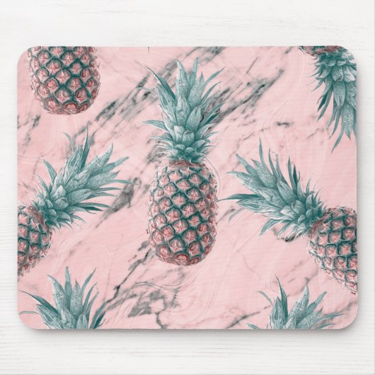 Ananas & Roze Marmer Draai Modern Tropisch Chic Muismat (Voorkant)