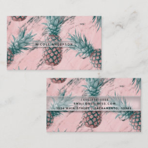 Ananas Roze Marmer Draai Modern Tropisch Chic Visitekaartje