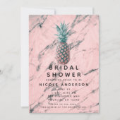 Ananas & Roze Marmer Draai Moderne Bruidsdouche Kaart (Voorkant)