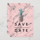 Ananas Roze Marmer Kronkel Modern Bewaar de Datum Aankondigingskaart (Voorkant / Achterkant)