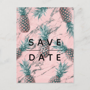 Ananas Roze Marmer Spiraal Modern Save the Date Aankondigingskaart