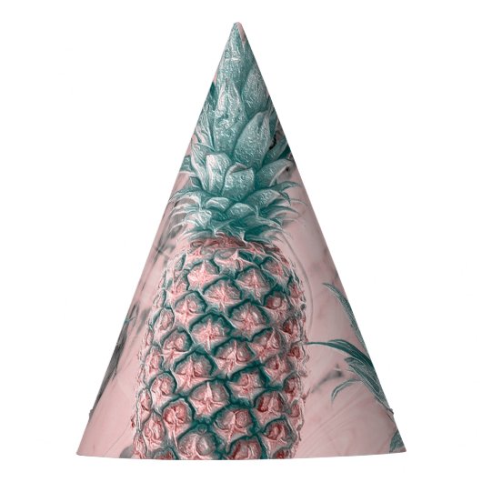 Ananas Roze Marmer Werveling Modern Tropisch Feest Feesthoedjes (Voorkant)