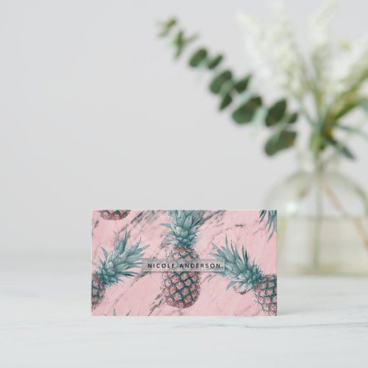 Ananas Roze Marmeren Swirl Modern Tropisch Chic Visitekaartje (Staand voorkant)