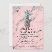 Ananas & Roze Marmeren Wervel Modern Baby shower Kaart (Voorkant)