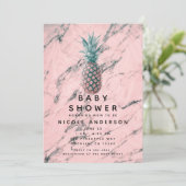Ananas & Roze Marmeren Wervel Modern Baby shower Kaart (Staand voorkant)