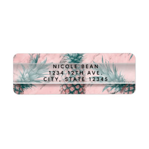 Ananas Roze Marmeren Wervel Modern Feestje Etiket