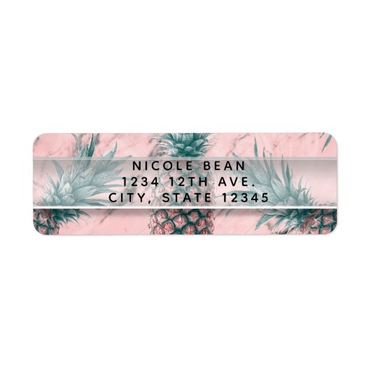 Ananas Roze Marmeren Wervel Modern Feestje Etiket (Voorkant)