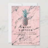 Ananas Roze Marmeren Werveltje Modern Sweet 16 Par Kaart (Voorkant)