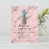 Ananas Roze Marmeren Werveltje Modern Sweet 16 Par Kaart (Staand voorkant)