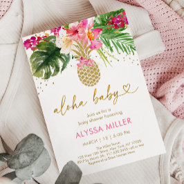 Ananas Roze tropisch Baby shower Kaart