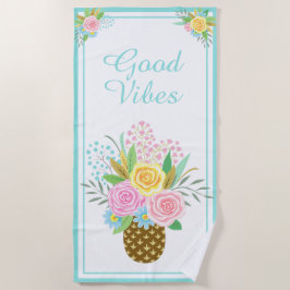 Ananas Rozen Bouquet Good Vibes Pink Turquoise Strandlaken