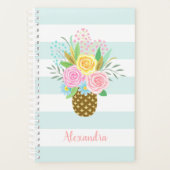 Ananas Rozen Bouquet Pink Turquoise Stripes Planner (Voorkant)