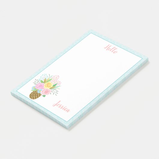 Ananas Rozen Bouquet Pink Yellow Blue 4x6 Post-it® Notes (Schuin)