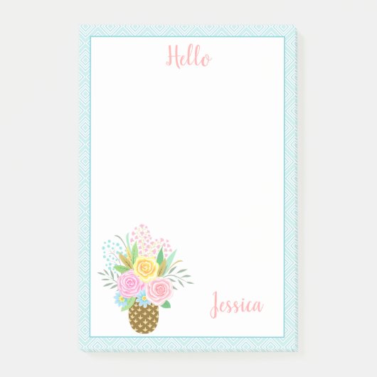 Ananas Rozen Bouquet Pink Yellow Blue 4x6 Post-it® Notes (Voorkant)