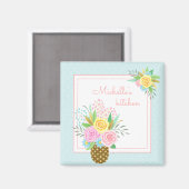 Ananas Rozen Bouquet Pink Yellow Blue Magneet (Voorkant / Achterkant)