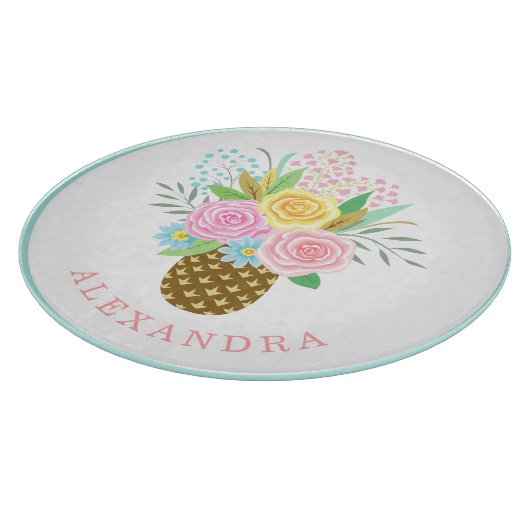 Ananas Rozen Bouquet Roze Geel Snijplank (Hoek)