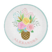 Ananas Rozen Bouquet Roze Geel Snijplank (Voorkant)