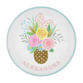 Ananas Rozen Bouquet Roze Geel Snijplank