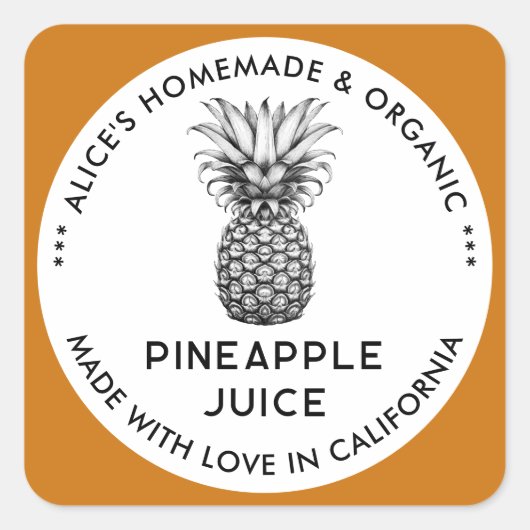 Ananas-saplabel in zwart-wit vierkante sticker (Voorkant)