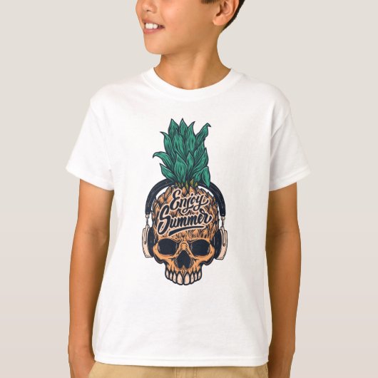 Ananas schedel met hoofdtelefoon t-shirt (Voorkant)