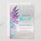 Ananas Silver Glitter Bokeh Baby shower Kaart (Voorkant)