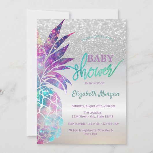 Ananas Silver Glitter Bokeh Baby shower Kaart (Voorkant)
