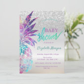 Ananas Silver Glitter Bokeh Baby shower Kaart (Staand voorkant)