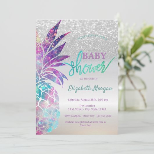 Ananas Silver Glitter Bokeh Baby shower Kaart (Staand voorkant)