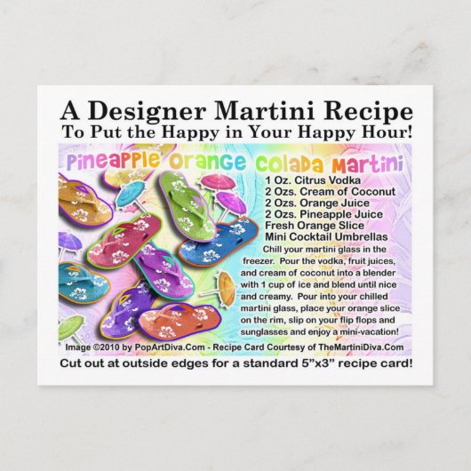 Ananas Sinaasappel Colada Tropical Martini Recept Briefkaart (Voorkant)