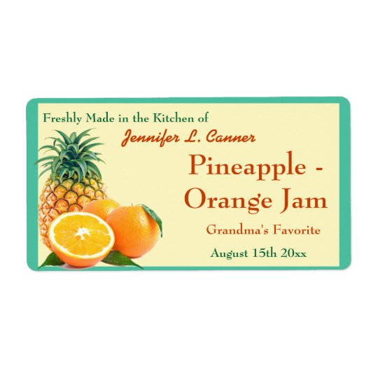 Ananas Sinaasappel Jam of Behoudt Canning Jar Etiket (Voorkant)