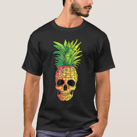 Ananas Skull Aloha strandt Hawaiian Hawaii Gothic T-shirt (Voorkant)