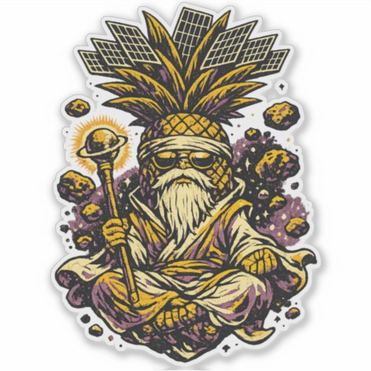 Ananas Space Sensei — Vintage Kosmische Meester  Sticker (Voorkant)
