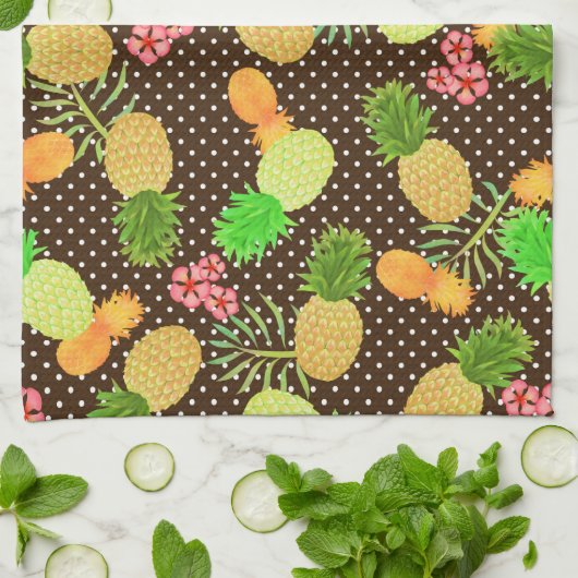 Ananas Stippen Black Theedoek (Gevouwen)