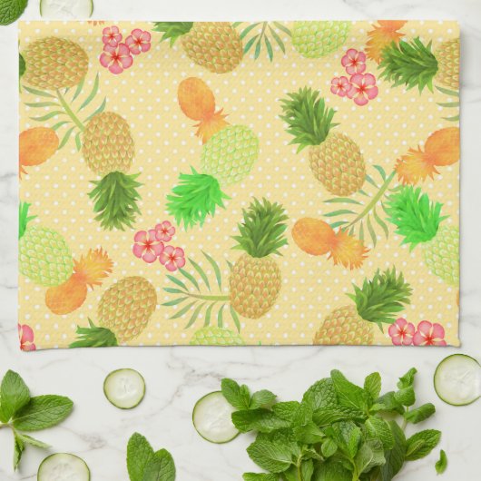 Ananas Stippen Geel Theedoek (Gevouwen)
