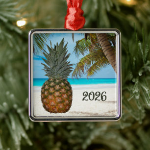 Ananas, Strand, Palm, Oceaan,  Metalen Ornament