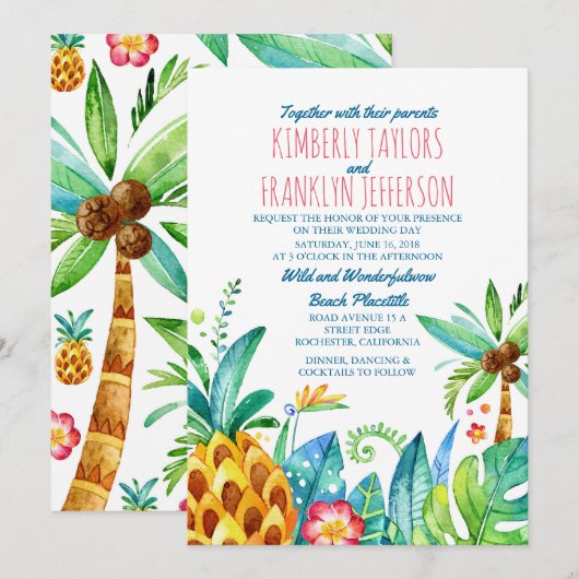 ananas strand palmen tropische bruiloft kaart (Voorkant / Achterkant)