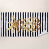 Ananas & Stripes - Goud op zwart/wit Strandlaken (Voorkant)