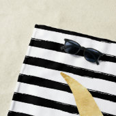Ananas & Stripes - Goud op zwart/wit Strandlaken (In situ)