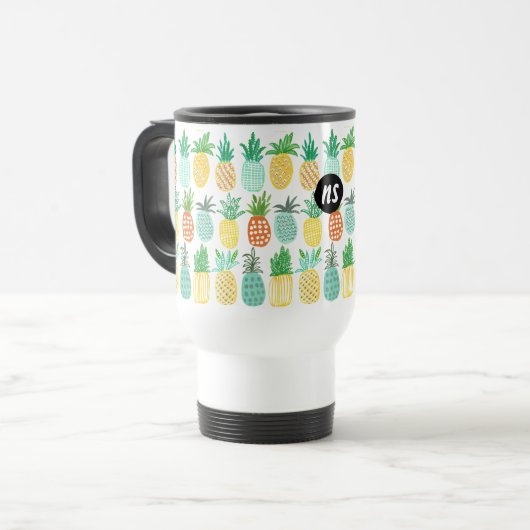 ananas Summer Monogram | Travel Mug Reisbeker (Voorkant links)