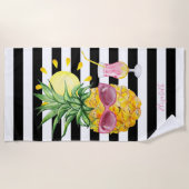 Ananas, Sun, Cocktail Black White Stripes Strandlaken (Voorkant)