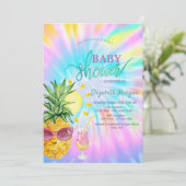 Ananas, Sun, Cocktail Tie Dye Baby shower Kaart (Staand voorkant)