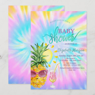 Ananas, Sun, Cocktail Tie Dye Baby shower Kaart